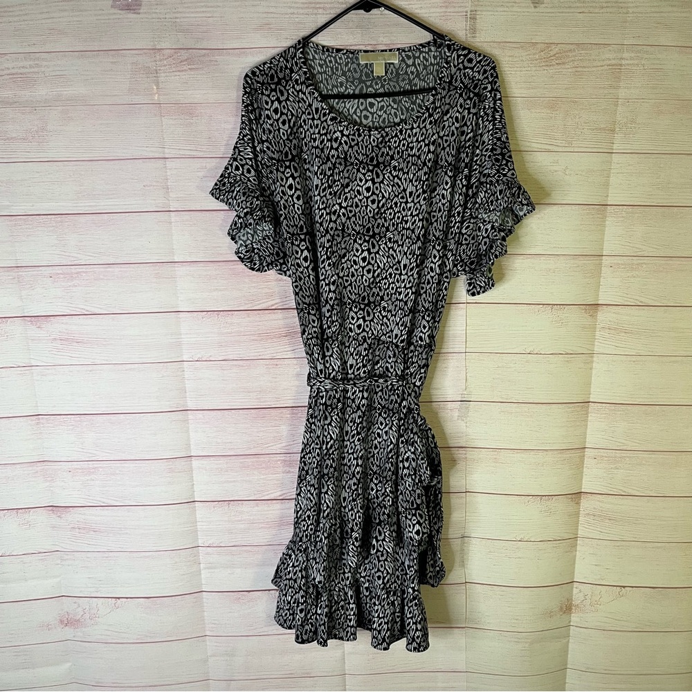 Michael Michael‎ Kors Black White Belted Ruffle Cap Sleeves Size 2X